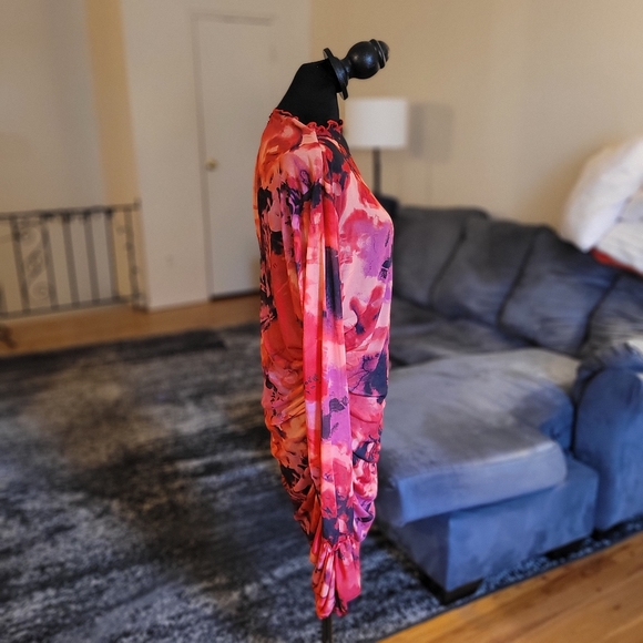 NWOT Bold Elements Pink Watercolor Ruched Long-Sleeve Dress Size XL - Picture 4 of 13